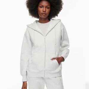 Aritzia TNA Cozy Fleece Boyfriend Zip Hoodie - Heather Cloud White